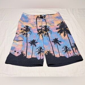 Ocean Current Palm Tree Board Shorts - Sunset Colors